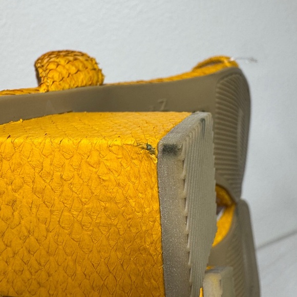 Nayla Dani Daffodil Yellow Sustainable Faux Reptile Snake Block Heel Sandal 7 - Picture 11 of 14